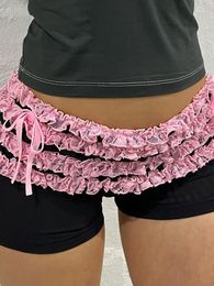 Women's Shorts Women Ruffle Beach Summer Lace Trim Black Elastic Band Tiered Tulle Drawstring