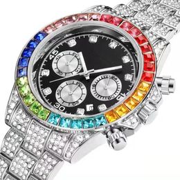 Fashion luxury designer stunning Colourful full rhinestones diamond calendar date quartz battery watches for men women multi functi307N