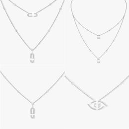 Luxury Jewelry Senior Designer 925 Silver Rose Gold Romantic M Series Pendant Necklace Asymmetric Necklace Single Three Diamond Sliding Women's Wedding Lover Gift