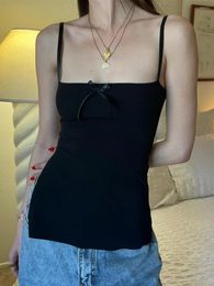 Women's Tanks Y2k Tops For Women Coquette Aesthetic Clothes Spaghetti Strap Sleeveless Camisole Wiht Bow Decor