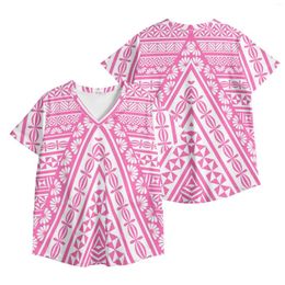 Women's T Shirts Women Short-Sleeved Nursing Uniform Summer Samoa Clothing Tops Tees Print Patterns Polynesian V-Neck