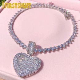 Iced Out Bling Can Be Opened Heartshaped Po Pendant Necklace Hearts Tennis Chain Cubic Zirconia Fashion Women Men Jewellery 240313