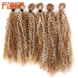Weave Weave FASHION IDOL Afro Kinky Curly Hair 1214 inches 6PCS 260g Synthetic Hair Bundles Blonde Weave Fake Hair Free Shipping