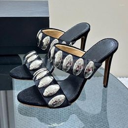 Slippers Summer Ladies 2024 Style Slender Heel Design Unique Open Toe Women Shoes Luxury Temperament