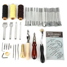 Tools 48pcs Leather Craft Sewing Tool Set Punch Cutter Groover Beveler Stitching Leather Punch Tool