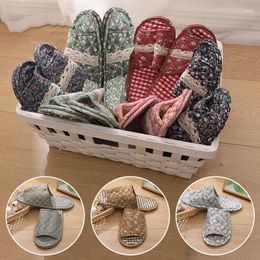 Slippers Flower Print Women Cotton Couple Floral Bedroom Carpet Soft Toe Sole Non-Slip Warm Travel Flat Shoes