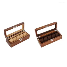 Watch Boxes Tang 5 Slots Wood Storage Case Mechanical Men's Lock Wooden Display Jewelry Gift Box