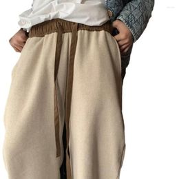 Men's Pants Vintage Fashion Tweed American Streetwear Color Collision Oversized Baggy Drawstring Casual Wide Leg