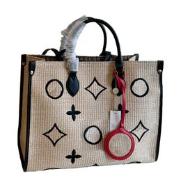 24ss Frauen Sommer Stroh Totes Taschen Stickerei Handtasche Luxurys Designer Shouder Umhängetasche Messenger Damen Reise Handtasche Totes Beutel mit Münze Geldbörse 41 cm