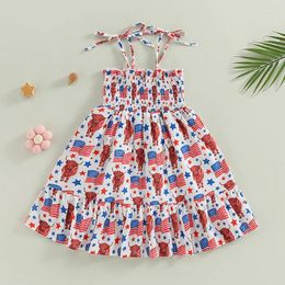 Girl Dresses Kids Sleeveless Off Shoulder Bull Floral Star Striped Independence Day Casual Party Street Princess Dress