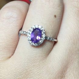 Cluster Rings 1ring 925 Sterling Silver Natural Amethyst Adjustable Ring For Women Gift Stone Size Approx5 7mm