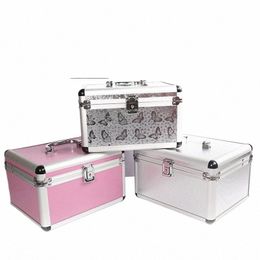 aluminum Profial Cosmetic Case Women Travel Beauty Vanity Organizer Girl Accories Makeup Tool Box Waterproof With Mirro N54D#