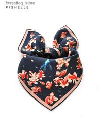 Handkerchiefs Chinese style Magnolia Flower Bird Printed Women Natural Silk Scarf La Luxury Gift Handkerchief Spring Autumn Female Hair Band L240322