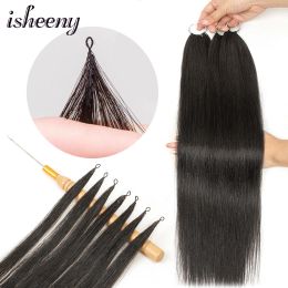 Extensions Micro Feather Human Hair Extensions 16"24" Seamless Hand Knitting Remy Hair Elastic Thread Knotted Natural Human Hair