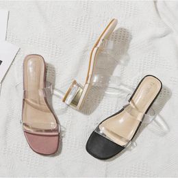 Slippers Transparent Band Plastic Women Open Toe Flipflops Chunky Clear Heels Beach Sandals Woman Pantufa Shoes Voguish Slides