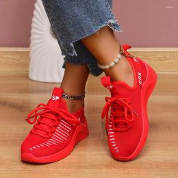Casual Shoes Women Fashion Breathable Walking Mesh Lace Up Flat Sneakers Yellow Vulcanised Tenis Feminino