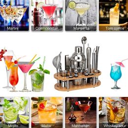 Bar Tools 23-Piece Cocktail Shaker SetBartender Kit With Oval Bamboo Stand Detachable Home Bar Tools Stainless Steel Perfect Gift 24322