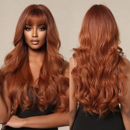 Wigs Long Reddish Brown Wave Wigs with Bangs Auburn Synthetic Hair Wig Copper Ombre High Temperature Wig Natural Looking Party Daily