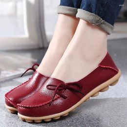 Casual Shoes Moccasins Women Flats Autumn Woman Loafers Genuine Leather Female Slip On Ballet Bowtie Women's Big Size