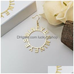 Hoop Huggie Hie Earrings For Women Fashion Name Personalised Letter Stainless Steel Custom Nameplate Jewellery Girl Party Gifts 230710 D Dhr6A