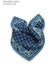 Handkerchiefs Dark blue light blue printed natural silk twill scarf headscarf handkerchief foulard small hijab wr women scarves L240322