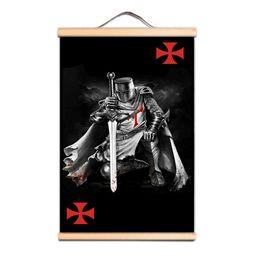 Vintage Crusades Armor Warrior Wall Art Posters Canvas Scroll Painting Knights Templar Wall Hanging Flag For Home Decoration LZ01