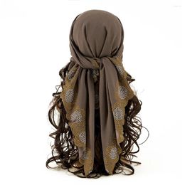 Ethnic Clothing 90x90cm Gold Square Scarf Chiffon Glitter Hijabs For Woman Bandana Headwear Rhinestone Hair Band Scarves Neck Wrap Head