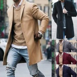 Men's Windbreaker Woolen Blend Coat Autumn Winter Fashion Solid Color Single Breasted Male Pea Coat Large Size