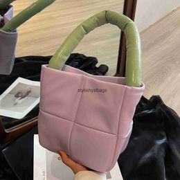 Totes Evening Bags Winter matching patchwork down bag womens cotton jacket square soft leather diamond shaped filled hand-held armpit bucket H240323