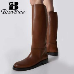 Boots RIZABINA Size 3443 Women Knee Boots Real Leather Platform Winter Shoes For Woman 2022 Warm Fur Long Boots Office Lady Footwear