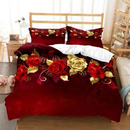 Bedding Sets Gold Foil Rose Fashion Luxury Flower Kid Quilt Durex Full King Size3Pcs Duvet Cover Linen Set Bedspread200x200 240x220