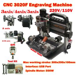 CNC 3020F Router Engraving Drilling Milling Machine 3 4 5axis Engraver USB Port with Water Tank for Wood Aluminum Carving 500W