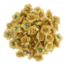 Decorative Flowers 10/20/30Pcs Gold Artificial Flower Head Mini Cloth Fake For Home Decoration Wedding DIY Handmade Garland Accessories