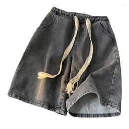 Men's Jeans Men Versatile Denim Shorts Wide-leg Elastic Drawstring With Pockets Casual Summer For