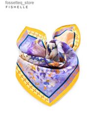 Handkerchiefs Purple Daisy flower printed natural silk scarves womens real silk scarf spring autumn ladies handkerchief hijab luxury gifts L240322