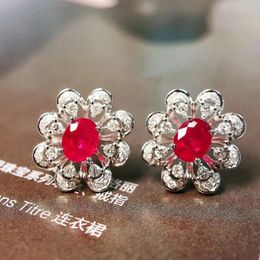 Dangle Earrings JY2024 No.7849 Real 18k Gold Red Ruby 1.06ct Studs Eaarings For Women Fine Year Birthday Present