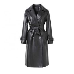 New Fashion Long Style Leather Jacket Women Custom Colour Trench Coat