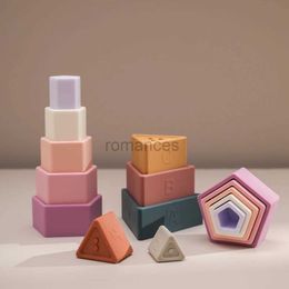 Sorting Nesting Stacking toys Silicone building blocks baby silicone teeth without bisphenol A stacked cups Montessori geometric shapes education 24323