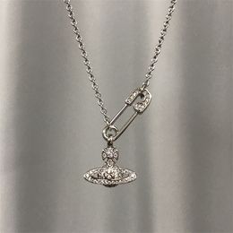 Viviane Westwood Necklace Designer Necklace Viviane Full Diamond Saturn Chain Version Necklace Women's Shining Full Diamond Pin Stacked Chain Collar Chain 4503