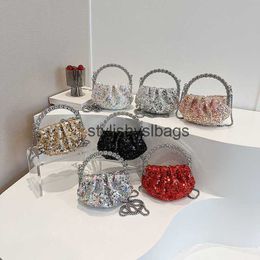 Cross Body Colourful pleated cloud bag with a high-end feel Western style sequin inlaid diamond hand lifted texture crossbody dinner bags H240323