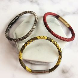 Luxury Men Python Leather Bracelet With Magnet Python Watch Brand Genuine Leather Strap Bracelets Women