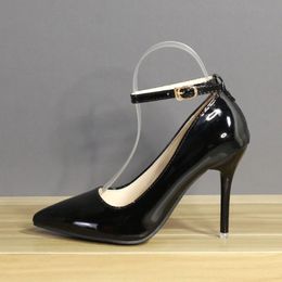 Aphixta 7cm 10cm 12cm Heels Buckle Women Pointed Toe Pumps Patent Leather Shoes Stiletto Heels Office Pump Super Big Size 33-50 240318