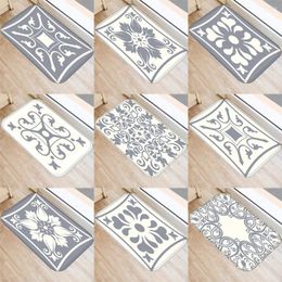 Carpets ZHENHE Grey Geometric Flower Mat Pattern Print Doormat Anti Slip Floor Carpet For Bathroom Kitchen Entrance Rugs Home Decor