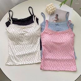 Camisoles & Tanks 2024 Summer Lace Spliced Floral Small Suspender Beautiful Back Vest All-in-one Fixed Cup Bottoming Chest Top Chaleco