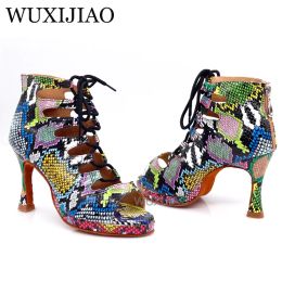 Boots Wuxijiao Dance Shoes for Women Latin Dance Shoes Trend Snake Texture Salsa Dance Shoes Heel5cm10cm