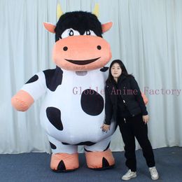 Mascot Costumes 2.6M Iatable Cow Ot Suit Blowing Up Cows Costume Mascot Farm Performance Props Full Body Wear-on Costumes