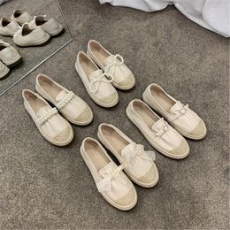 Casual Shoes String Bead Loafers 2024 Designer Woman Moccasins Slip On Sneakers Metal Pin Flats Women Lace Bow-knot Espadrilles