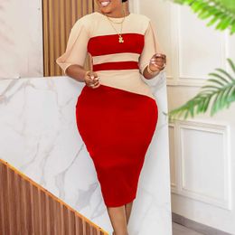 Summer Fashion Contrast Color Dress African Women Round Neck Sexy Wrapped Hip Elegant Fit Dres 240309