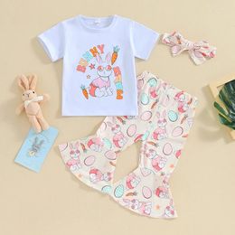Clothing Sets Toddler Baby Girl 3Pcs Outfits Set T-Shirt Flare Pants With Headband Infant Clothes