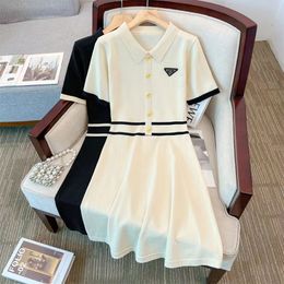 2024SS Xiaoxiangfeng French Hepburn little black dress childrens summer new design feels waist slim ice silk knitted dress